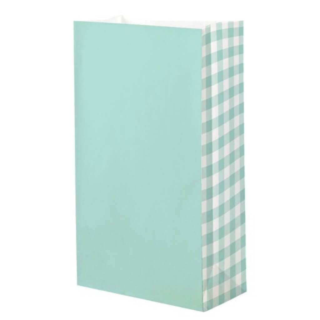 Teal Gingham Paper Party Loot Bags 8pk